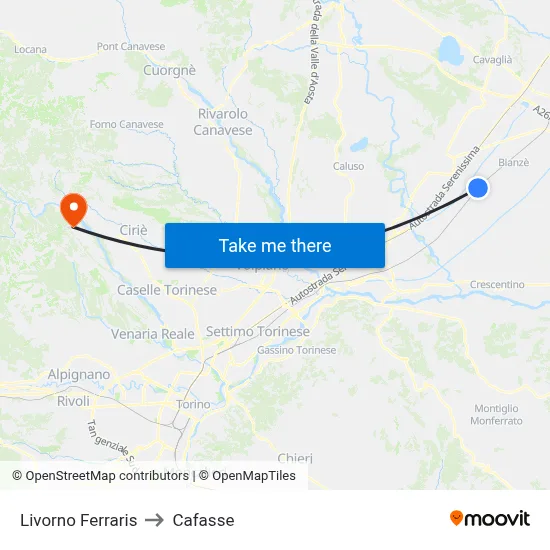 Livorno Ferraris to Cafasse map