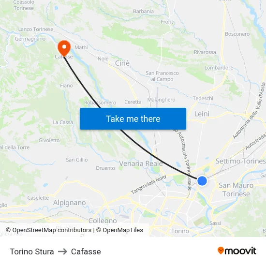 Turin Stura to Cafasse map