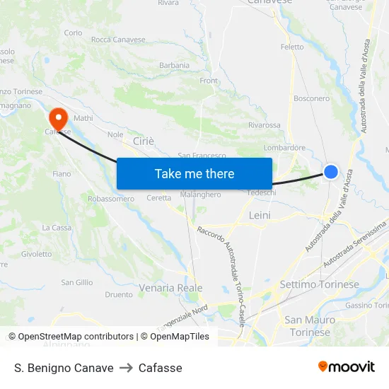 San Benigno Canave to Cafasse map