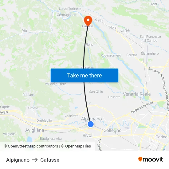 Alpignano to Cafasse map