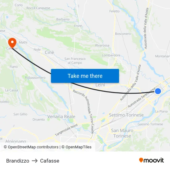 Brandizzo to Cafasse map