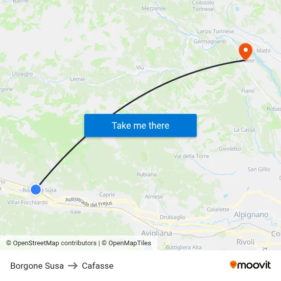 Borgone Susa to Cafasse map