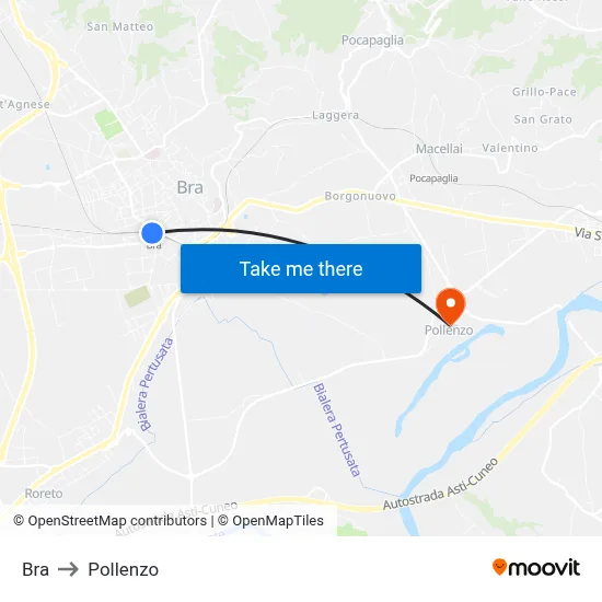 Bra to Pollenzo map
