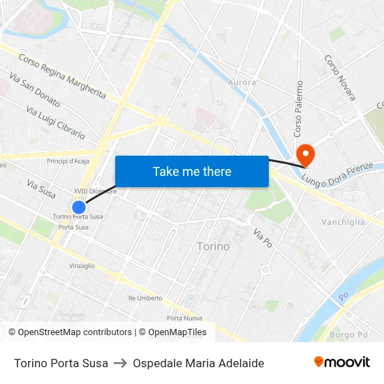 Turin Porta Susa to Maria Adelaide Hospital map
