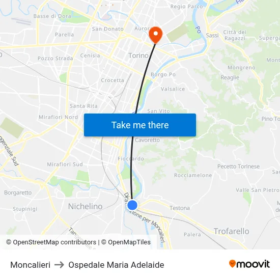 Moncalieri to Maria Adelaide Hospital map