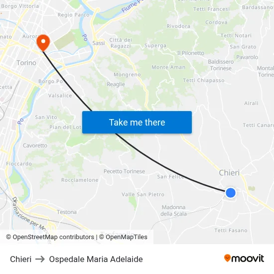 Chieri to Maria Adelaide Hospital map