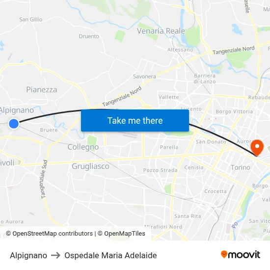 Alpignano to Maria Adelaide Hospital map