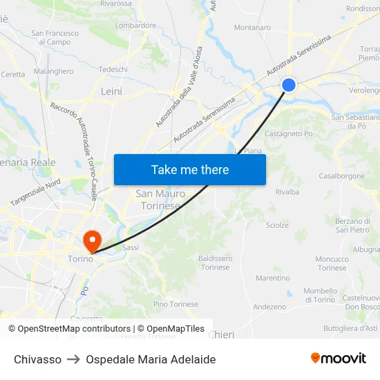 Chivasso to Maria Adelaide Hospital map