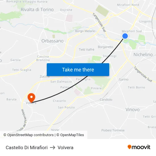 Mirafiori Castle to Volvera map