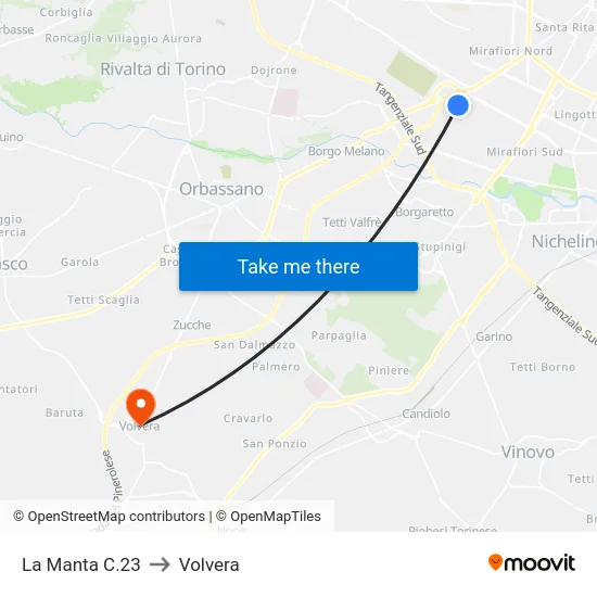 La Manta C.23 to Volvera map