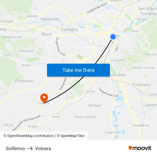 Solferino to Volvera map