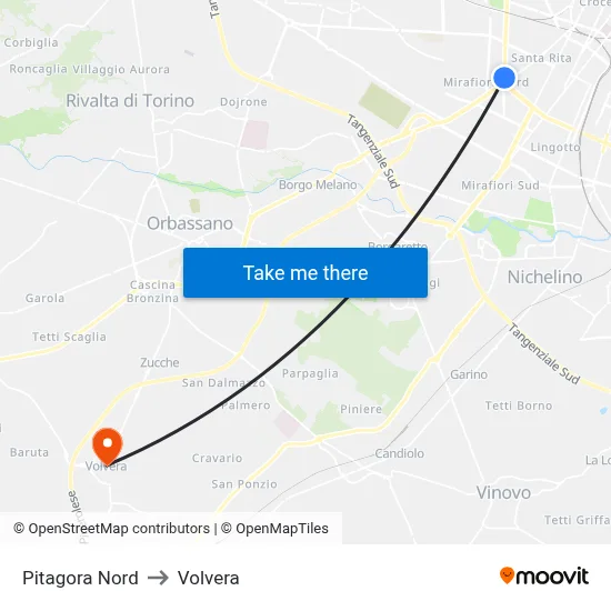 Pitagora North to Volvera map