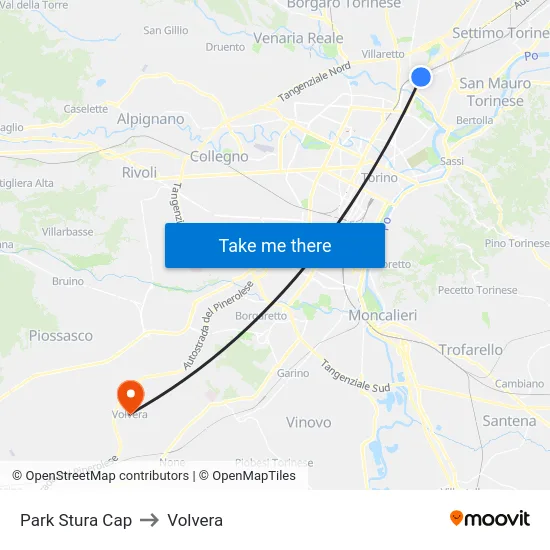 Park Stura Cap to Volvera map