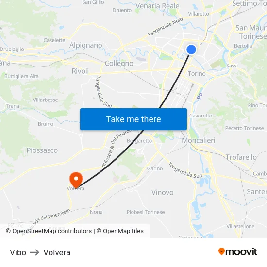 Vibò to Volvera map