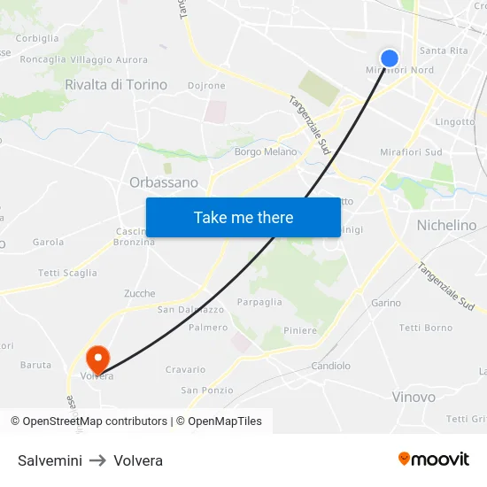 Salvemini to Volvera map