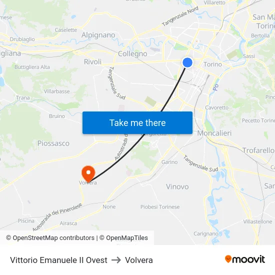 Vittorio Emanuele II West to Volvera map