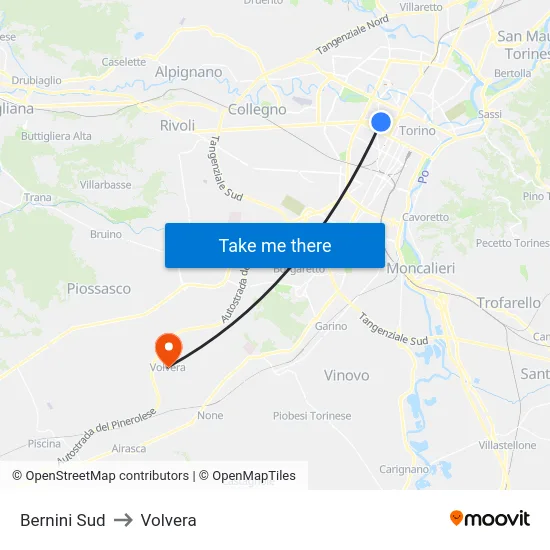 Bernini Sud to Volvera map