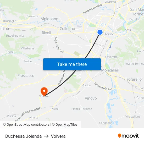 Duchessa Jolanda to Volvera map