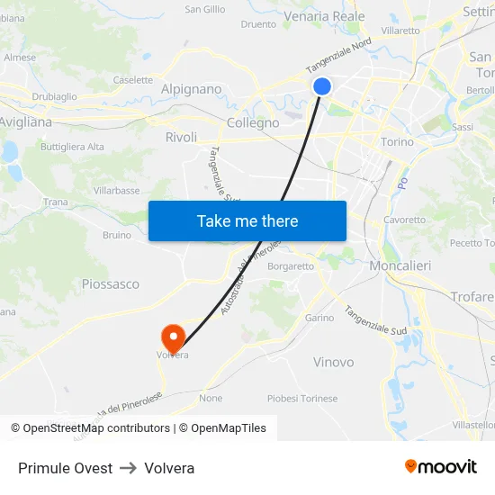 West Primule to Volvera map