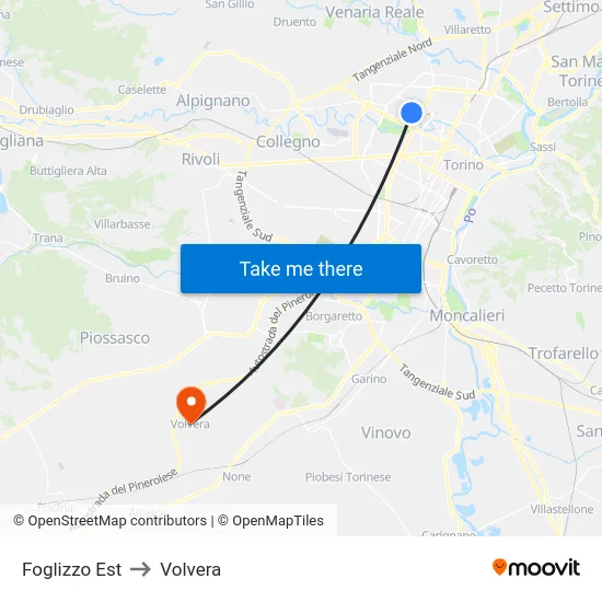 Foglizzo Est to Volvera map