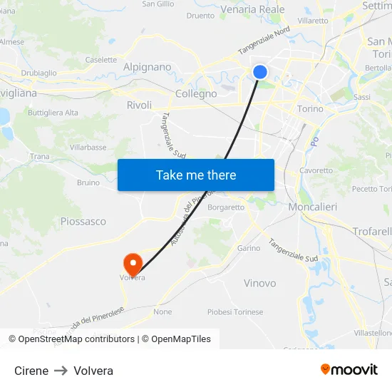 Cirene to Volvera map