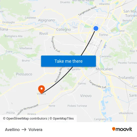 Avellino to Volvera map