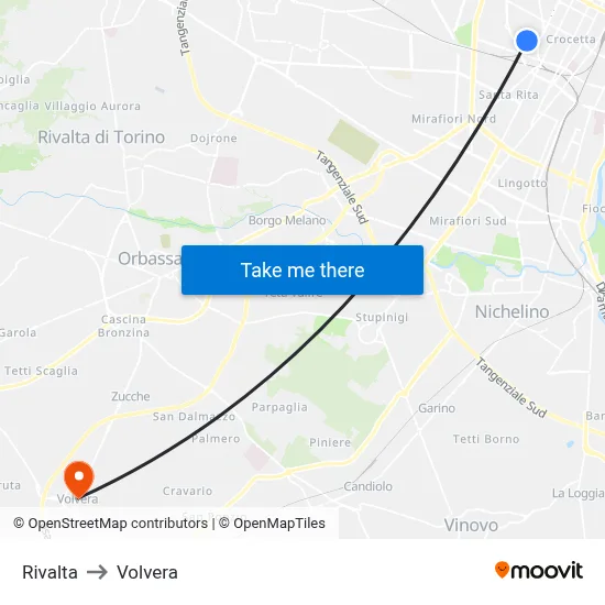 Rivalta to Volvera map