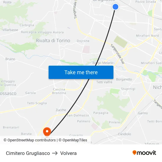 Cimitero Grugliasco to Volvera map