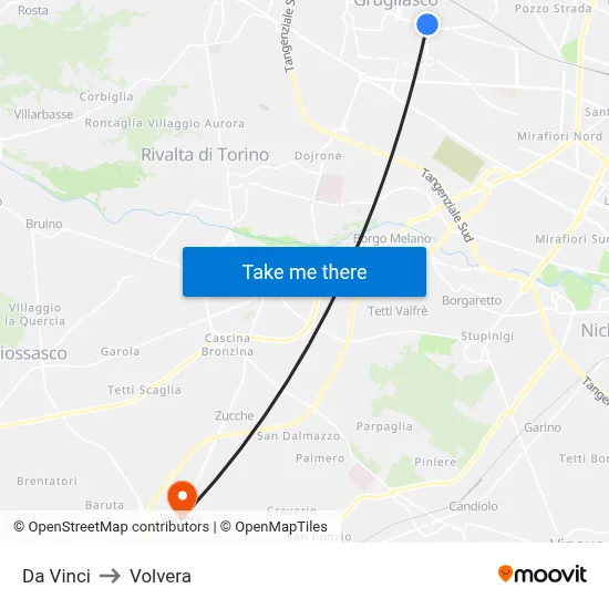 Da Vinci to Volvera map