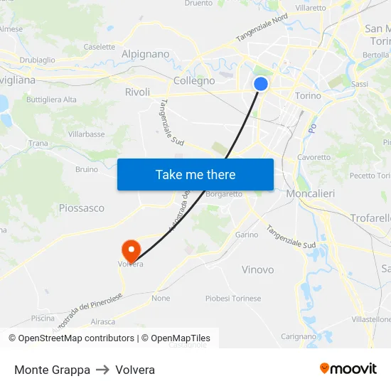 Monte Grappa to Volvera map