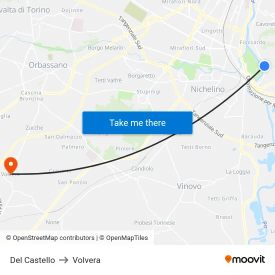 Del Castello to Volvera map
