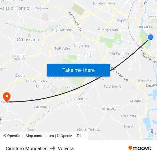 Cimitero Moncalieri to Volvera map