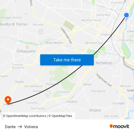 Dante to Volvera map