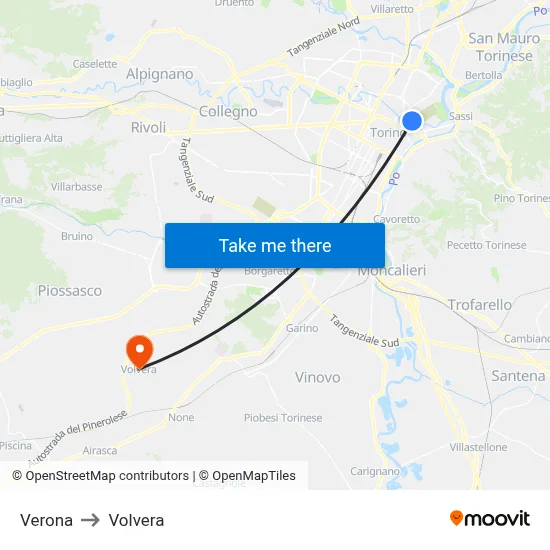 Verona to Volvera map