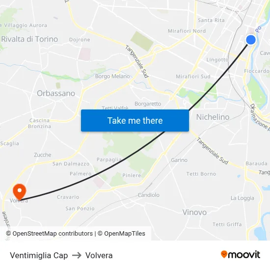 Ventimiglia Terminal to Volvera map