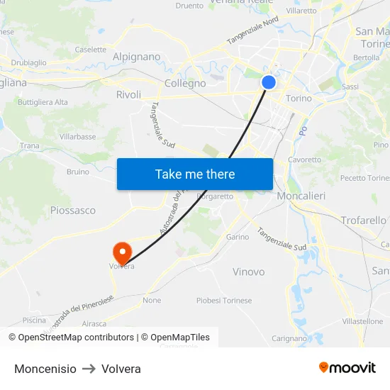 Moncenisio to Volvera map