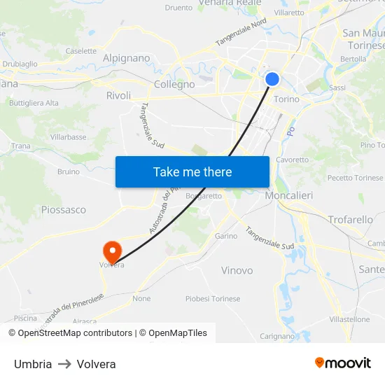 Umbria to Volvera map