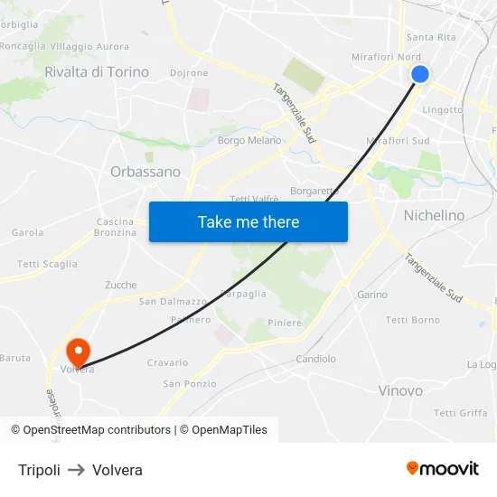 Tripoli to Volvera map