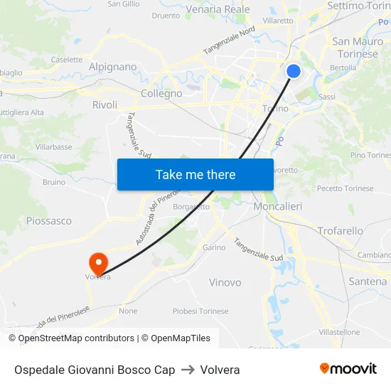 Ospedale Giovanni Bosco Cap to Volvera map