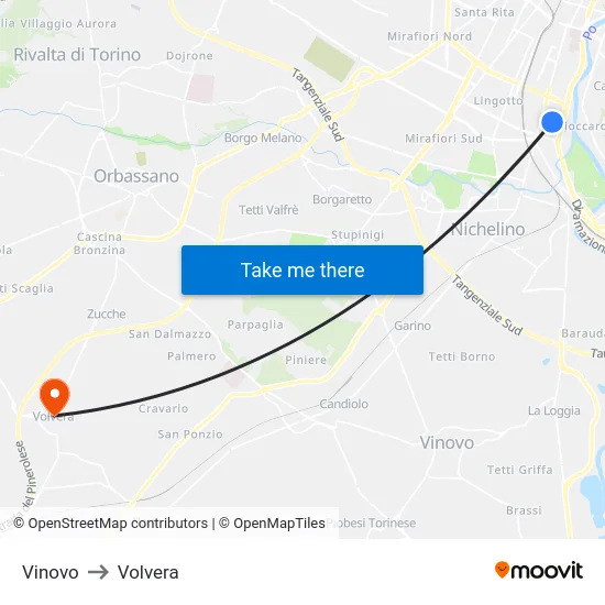 Vinovo to Volvera map