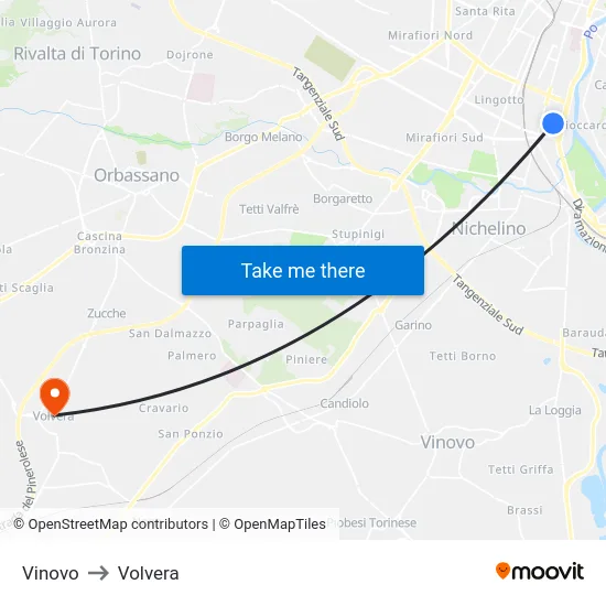 Vinovo to Volvera map