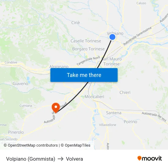 Volpiano (Tire Shop) to Volvera map