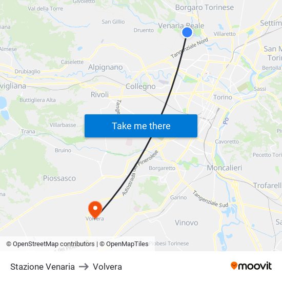 Stazione Venaria to Volvera map