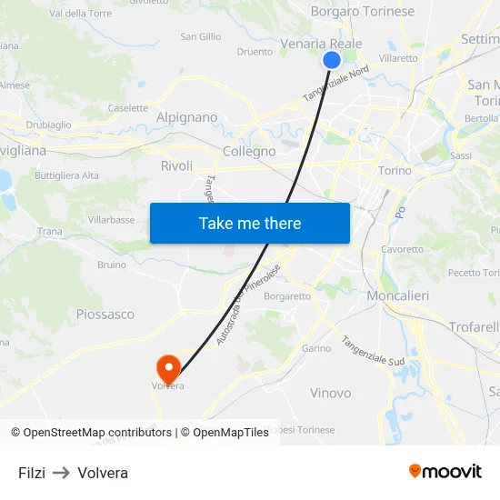 Filzi to Volvera map