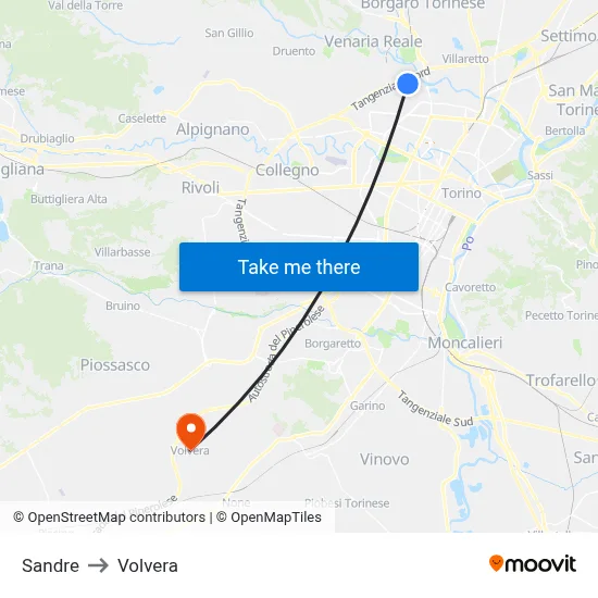 Sandre to Volvera map
