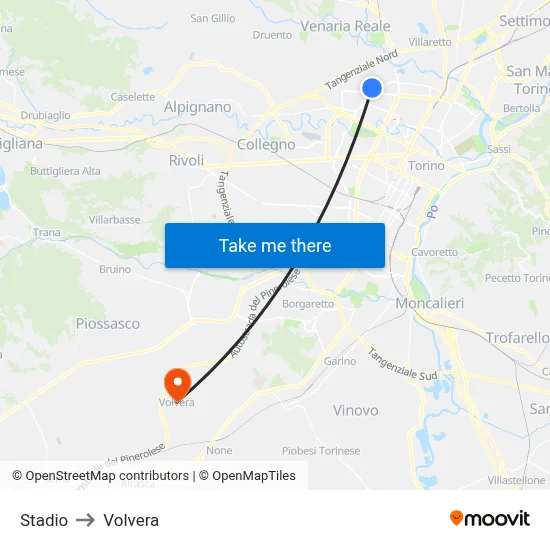 Stadium to Volvera map