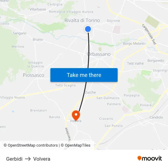 Gerbidi to Volvera map