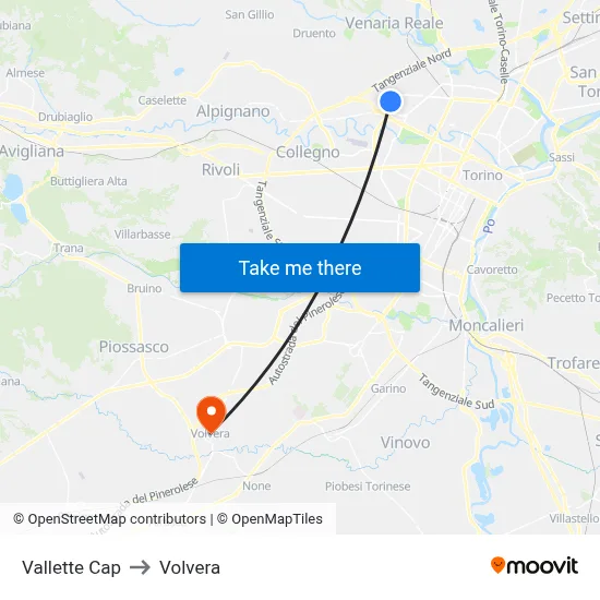 Vallette Terminal to Volvera map