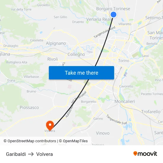 Garibaldi to Volvera map