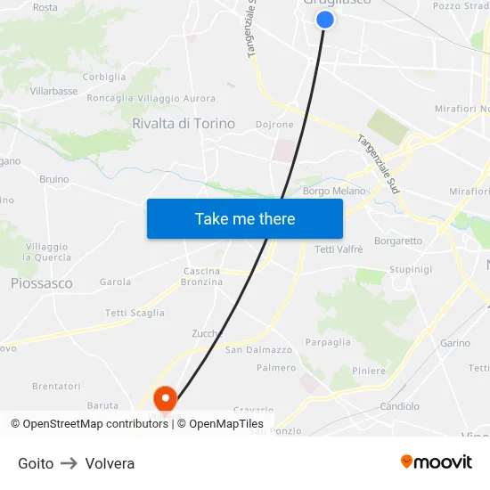 Goito to Volvera map